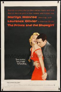 1t242 PRINCE & THE SHOWGIRL linen 1sh '57 Laurence Olivier nuzzles sexy Marilyn Monroe's shoulder!
