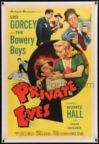 1t245 PRIVATE EYES linen 1sh '53 Leo Gorcey & The Bowery Boys are detectives, sexy Joyce Holden!