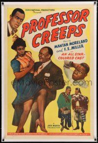 1t247 PROFESSOR CREEPS linen 1sh '42 great image of Mantan Moreland & Toddy all-star colored cast!
