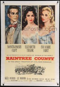 1t253 RAINTREE COUNTY linen 1sh '57 art of Montgomery Clift, Elizabeth Taylor & Eva Marie Saint!