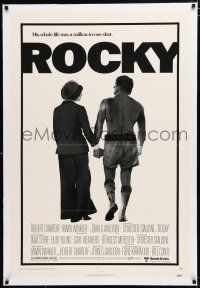 1t266 ROCKY linen 1sh '76 boxer Sylvester Stallone holding hands with Talia Shire, boxing classic!