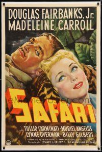 1t269 SAFARI linen 1sh '40 great close up art of Douglas Fairbanks Jr. & pretty Madeleine Carroll!
