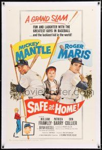 1t270 SAFE AT HOME linen 1sh '62 Mickey Mantle, Roger Maris, New York Yankees baseball, grand slam!