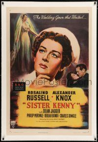 1t285 SISTER KENNY linen style A 1sh '46 three artwork images of Rosalind Russell as nurse & bride!