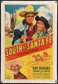 1t296 SOUTH OF SANTA FE linen 1sh '42 art of Roy Rogers, Gabby & pretty Linda Hayes in New Mexico!