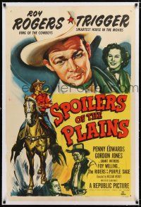 1t303 SPOILERS OF THE PLAINS linen 1sh '51 art of singing cowboy Roy Rogers & his horse Trigger!