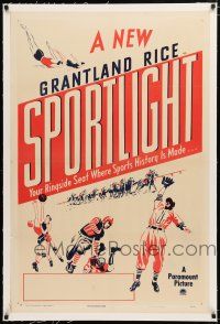 1t304 SPORTLIGHT linen 1sh '49 Grantland Rice newsreel, art of baseball, football & other sports!