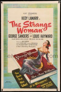 1t307 STRANGE WOMAN linen 1sh '46 art of Hedy Lamarr sitting on the book by Ben Ames Williams!