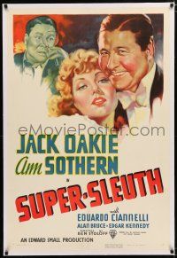 1t311 SUPER-SLEUTH linen 1sh '37 art of detective Jack Oakie w/magnifying glass & sexy Ann Sothern!