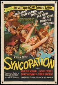 1t315 SYNCOPATION linen 1sh '42 Big Band all-stars musical, Benny Goodman, Harry James & more!