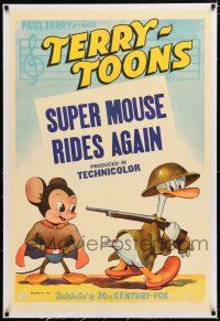 1t317 TERRY-TOONS linen 1sh 1943 Mighty Mouse & Gandy Goose in Super Mouse Rides Again cartoon!