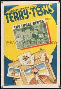 1t323 THREE BEARS linen 1sh '39 cool Terry-Toons art + cartoon Goldilocks inset image!