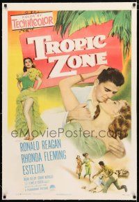 1t327 TROPIC ZONE linen 1sh '53 Ronald Reagan romancing Rhonda Fleming + sexy Estelita!