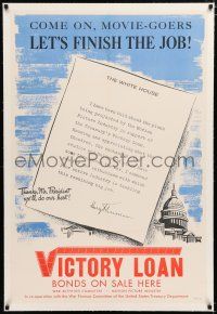 1t334 VICTORY LOAN linen 1sh '45 Bonds on Sale Here, Harry Truman, WWII, let's finish the job!