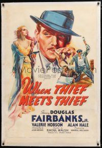 1t343 WHEN THIEF MEETS THIEF linen 1sh '37 cool art of Douglas Fairbanks Jr. & sexy Valerie Hobson!