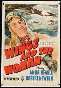 1t350 WINGS & THE WOMAN linen 1sh '42 art of Anna Neagle playing Amy Johnson, famous female aviator!