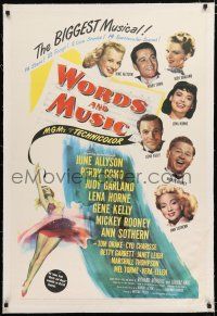 1t354 WORDS & MUSIC linen 1sh '49 Judy Garland, Lena Horne & all-stars, bio of Rodgers & Hart!