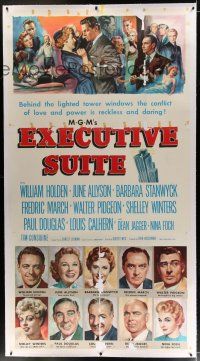 1w042 EXECUTIVE SUITE linen 3sh '54 William Holden, Barbara Stanwyck, Fredric March, June Allyson
