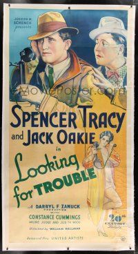 1w051 LOOKING FOR TROUBLE linen 3sh '34 art of Spencer Tracy, Jack Oakie & sexy Constance Cummings!