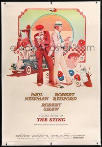1w030 STING linen 40x60 '74 different art of Paul Newman & Robert Redford by Charles Moll!