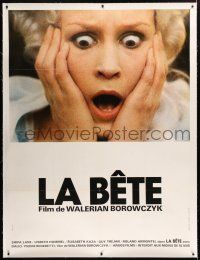 1w018 BEAST linen French 1p '75 Walerian Borowczyk's La Bete, rare different close up image!
