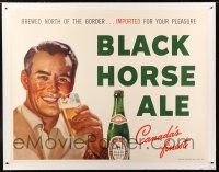1w001 BLACK HORSE ALE linen 46x59 advertising poster '50s brewed north of the border in Canada!
