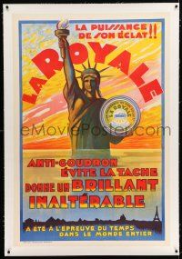 1w005 LA ROYALE linen 31x47 French advertising poster '20s Statue of Liberty selling car polish!