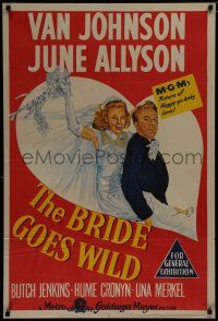 1y480 BRIDE GOES WILD Aust 1sh '48 romantic close up artwork of Van Johnson & June Allyson!