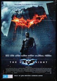 1y495 DARK KNIGHT advance Aust 1sh '08 Christian Bale as Batman in front of flaming building!