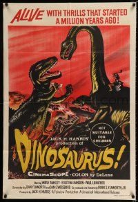 1y500 DINOSAURUS Aust 1sh '60 great artwork of battling prehistoric T-rex & brontosaurus monsters!
