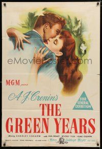 1y531 GREEN YEARS Aust 1sh '46 hand litho of Tom Drake & Beverly Tyler, from A.J. Cronin novel!