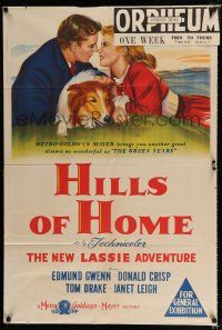 1y544 HILLS OF HOME Aust 1sh '48 artwork of Lassie the dog, Janet Leigh & Edmund Gwenn!