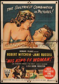 1y545 HIS KIND OF WOMAN Aust 1sh '51 Robert Mitchum, sexy Jane Russell, Howard Hughes presents!