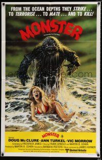 1y556 HUMANOIDS FROM THE DEEP Aust 1sh '80 classic art of Monster over sexy girl on beach!