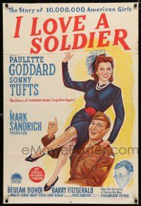 1y560 I LOVE A SOLDIER Aust 1sh '44 Sonny Tufts in uniform holds Paulette Goddard, Fitzgerald!
