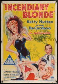 1y567 INCENDIARY BLONDE Aust 1sh '45 art of super sexy showgirl Betty Hutton as Texas Guinan!
