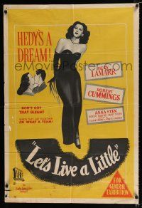 1y583 LET'S LIVE A LITTLE Aust 1sh '48 full length art of sexy Hedy Lamarr, Robert Cummings!