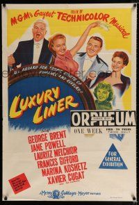 1y590 LUXURY LINER Aust 1sh '48 George Brent & Jane Powell, tropical nights of romance & revelry!