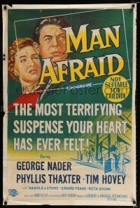 1y593 MAN AFRAID Aust 1sh '57 George Nader, the most terrifying suspense your heart has ever felt!
