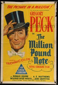 1y595 MAN WITH A MILLION Aust 1sh '54 Gregory Peck, The Million Pound Note, Mark Twain!