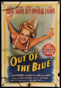 1y617 OUT OF THE BLUE Aust 1sh '47 sexy artwork of Virginia Mayo taking a dive!