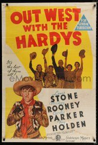 1y620 OUT WEST WITH THE HARDYS Aust 1sh '38 cowboy Mickey Rooney as Andy Hardy, Lewis Stone