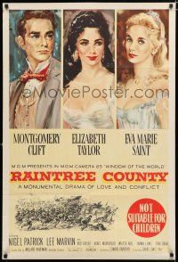 1y629 RAINTREE COUNTY Aust 1sh '57 art of Montgomery Clift, Elizabeth Taylor & Eva Marie Saint!
