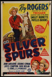 1y651 SILVER SPURS Aust 1sh '43 art of Roy Rogers close up & riding Trigger, plus Phyllis Brooks!