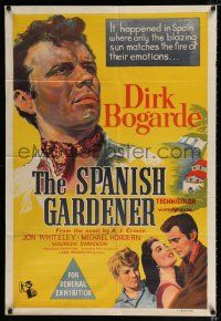 1y657 SPANISH GARDENER Aust 1sh '56 cool artwork of Dirk Bogarde in the title role!