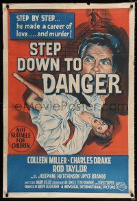 1y662 STEP DOWN TO TERROR Aust 1sh '59 he made a career of love and murder, cool noir artwork!
