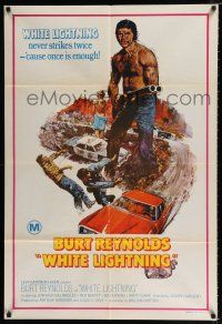 1y682 WHITE LIGHTNING Aust 1sh '73 cool different art of moonshine bootlegger Burt Reynolds!
