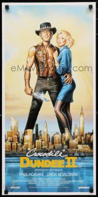 1y733 CROCODILE DUNDEE II Aust daybill '88 great art of Paul Hogan & Kozlowski over NY by Goozee!