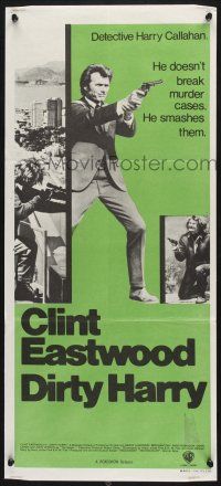 1y744 DIRTY HARRY Aust daybill '71 Clint Eastwood w/.44 magnum, Don Siegel crime classic!