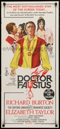 1y746 DOCTOR FAUSTUS Aust daybill '68 art of pretty Elizabeth Taylor & director & Richard Burton!